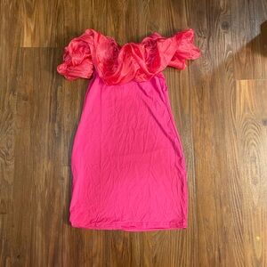 Pink dress with off-shouldered ruffles. Size S